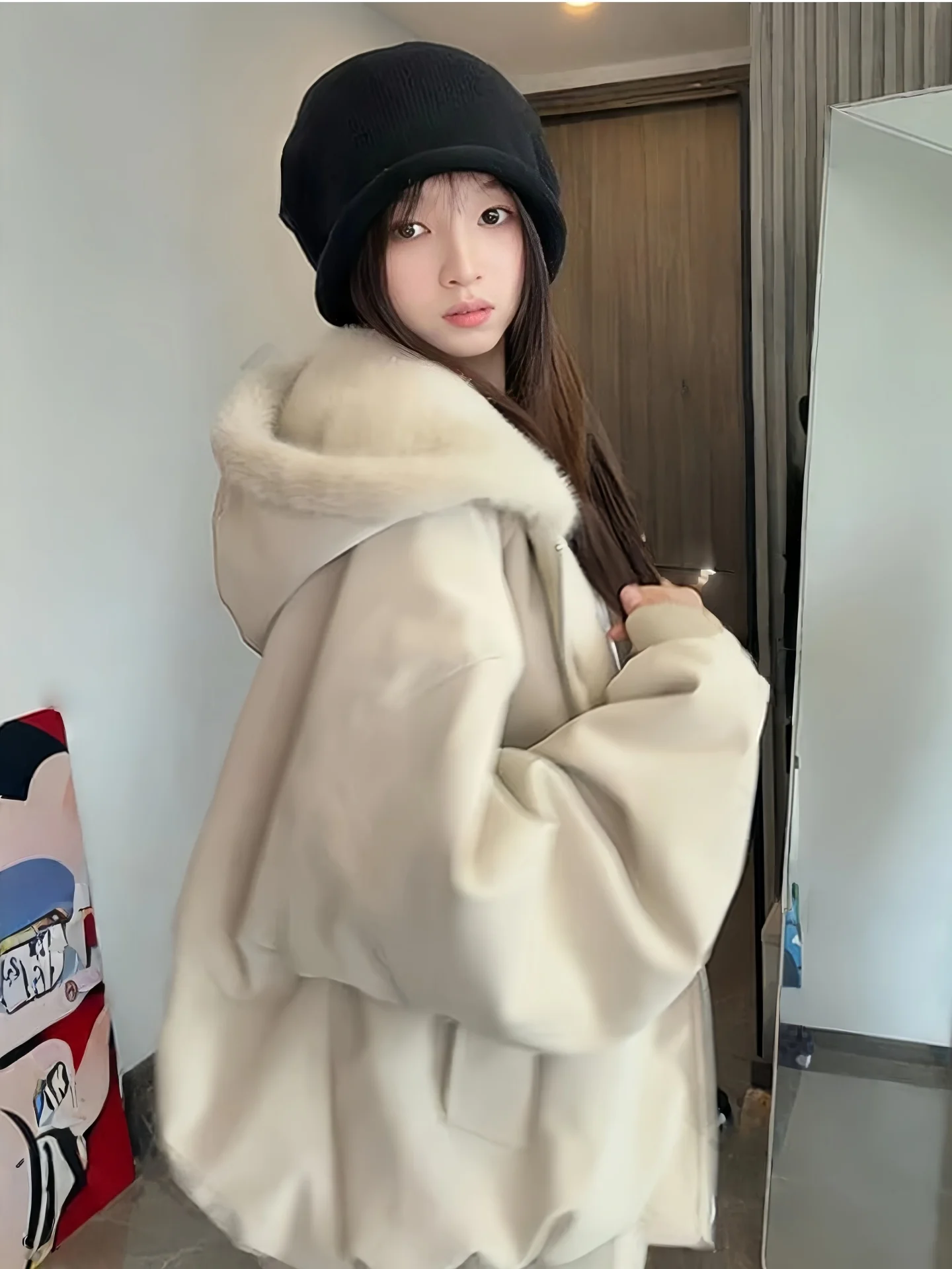 

Мужская утепленная куртка из искусственной кожи с подкладкой из овечьей шерсти, зимнее пальто с теплой подкладкой, длинная молния, цветная отделка