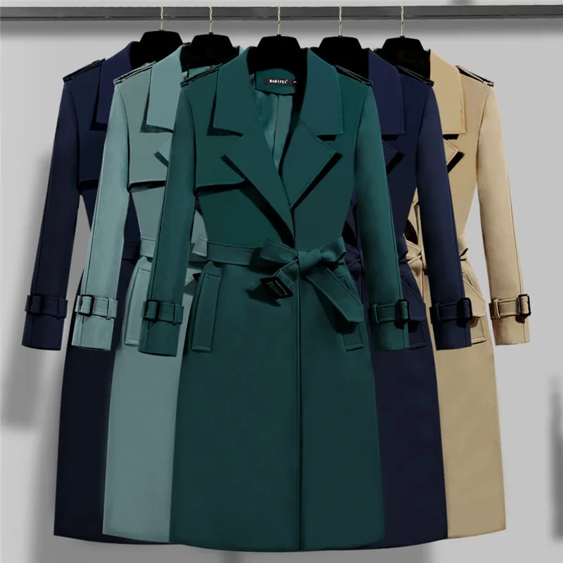

Nice Autumn Women Long Trench Coat With Belt Classic Casual Office Lady Business Outwear Vintage Washed High Quality Overcoat