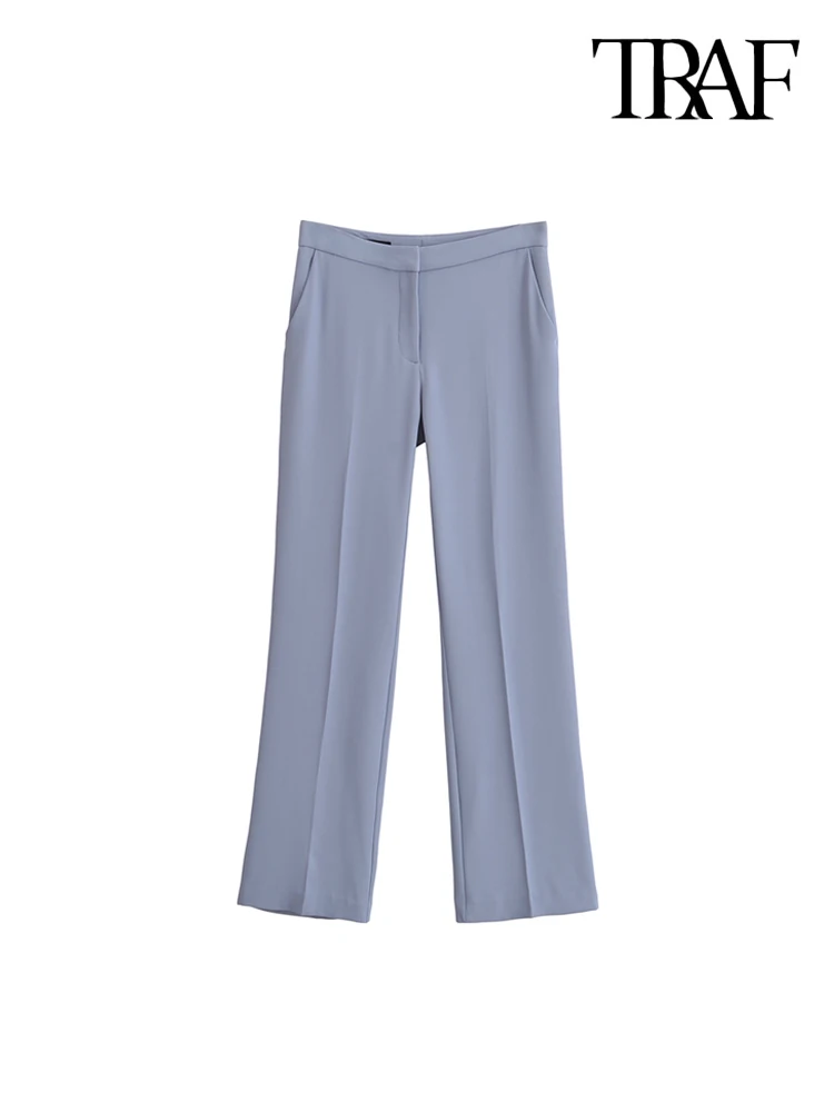 TRAF Women Fashion Draped Bustier Tops And High Waist Side Pockets Flared Pants Female Two Piece Sets Mujer