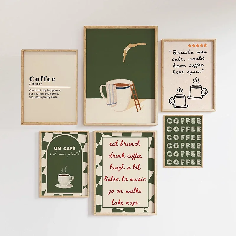 Pôsteres de impressão em tela da série Abstract Funny Coffee Club, impressões de arte de parede minimalistas modernas sem moldura para cozinha, decora