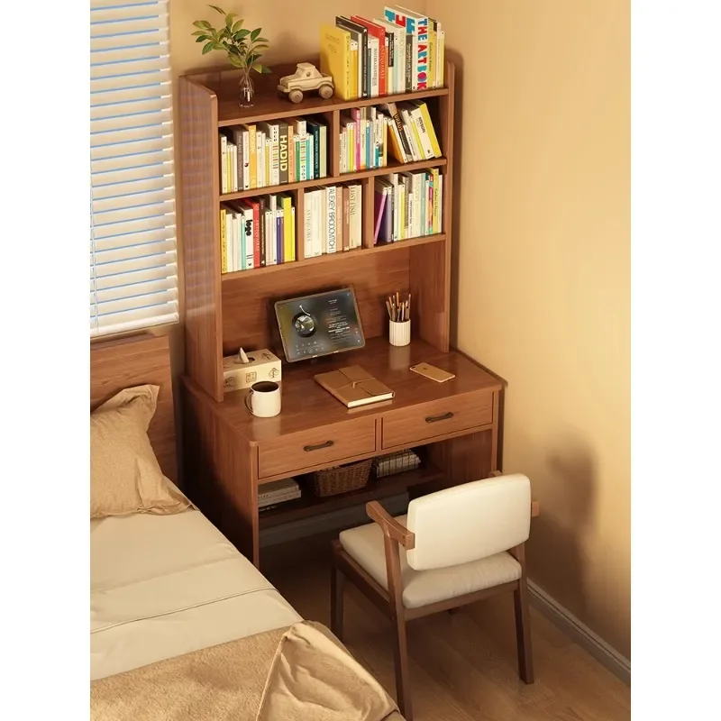 for Desk Bookshelf Integrated Table Small Apartment Solid Wood Bookcase Storage Shelf Bedroom Desk Home Computer Desk Desktop