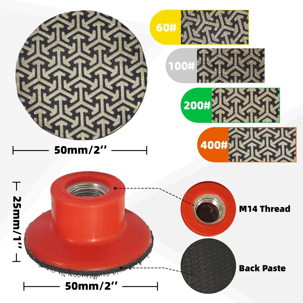 1/4/5Pcs Electroplated Diamond Polishing Pads 50mm Granite Marble Sanding Disc Mini 2inches Ceramic Stone Jade Sanding Polisher