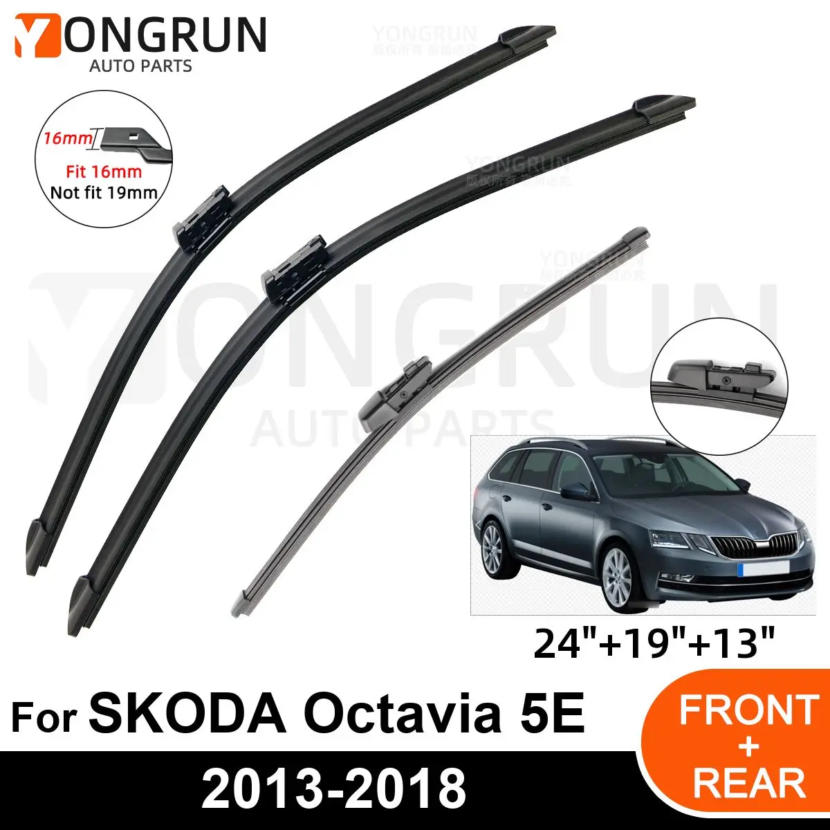 

3PCS Car Wiper for SKODA Octavia 5E A7 Estate 2013-2018 Front Rear Windshield Windscreen Wiper Blade Rubber Accessories