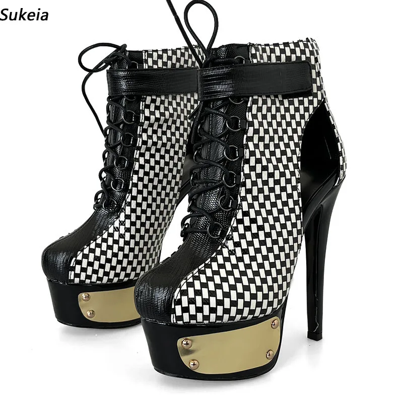 

Sukeia/женские весенние ботильоны ручной работы, черные клубные туфли на шпильке с круглым носком, размер США 5-15