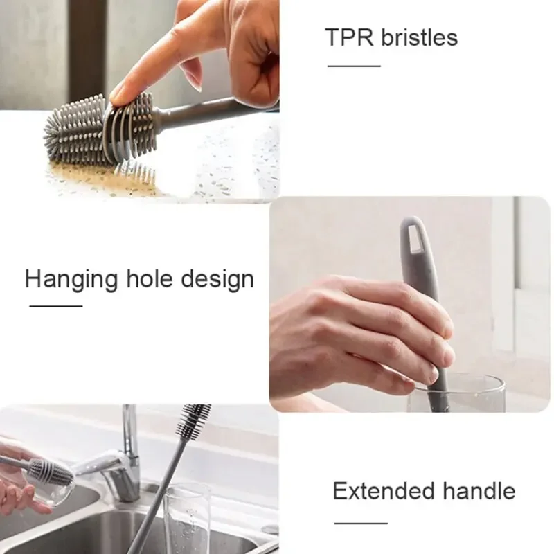 1pcs Rotary Cup Brush Milk Bottle Brush Special Long Handle Crevice Tea Stains Clean Bristle Silicone Brush