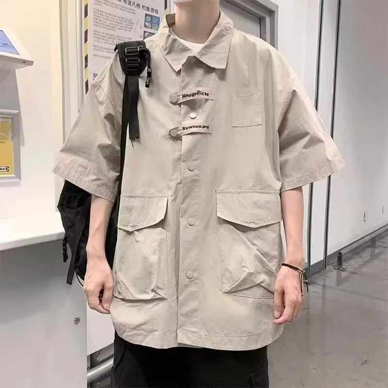 Trendy Workwear Shirts Men Sets Summer Japanese Short Sleeve Students Outfit Shorts Thin Cool Stylish Designer 3pcs Set Clothing