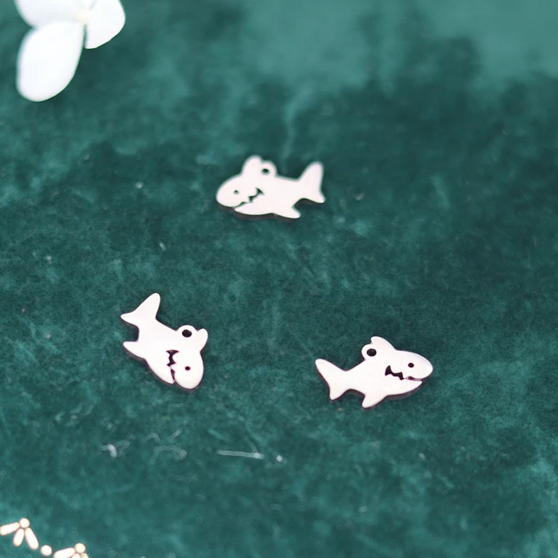 3pcs Small Shark Sea Animal DIY Accessories Stainless Steel Pendant Charms For Jewelry Making Bracelets Earrings Craft