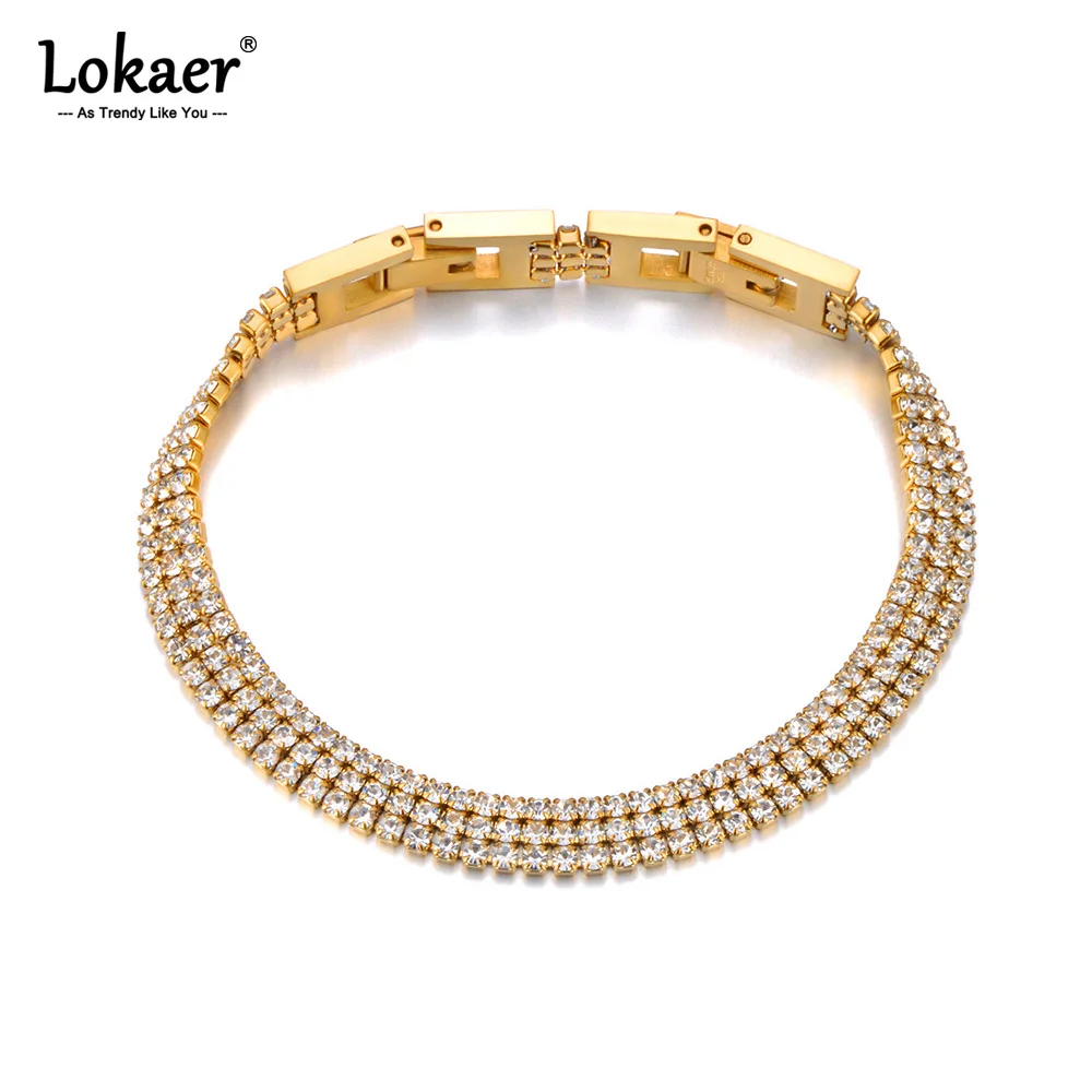 Lokaer Hohe Qualität Glänzenden Zirkonia 2/3 Reihe Kette Handgelenk Armband Für Frauen Edelstahl Exquisite Hochzeit Schmuck B24011