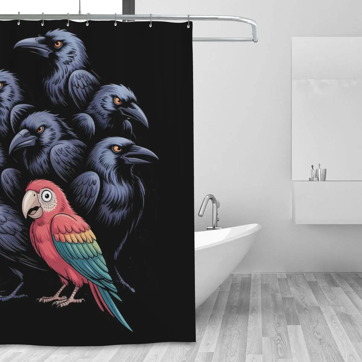 Colorful Parrot Surrounded By Dark Ravens Shower Curtain Bathroom Polyester Waterproof Bath Curtains with Hooks