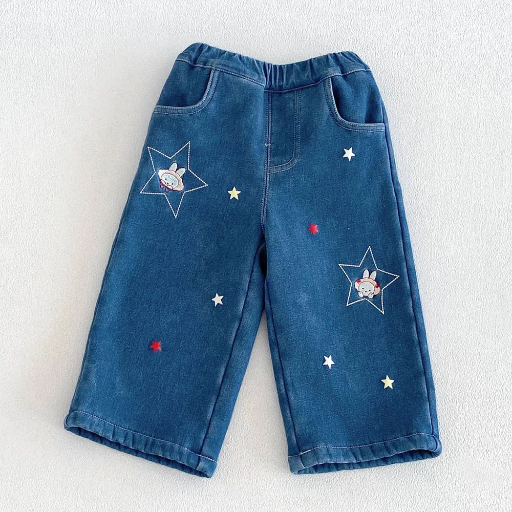 Girls Jeans Fleece Thicken Warm Winter Snow Childrens Boutique Clothing Blue Denim Fashion Toddler Pants