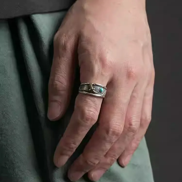 

Retro Indian Ethnic Style Silver Ring 925 Men's Old Fashioned Index Finger Ring Accessory Ins Style Unisex Fashion Jewelry