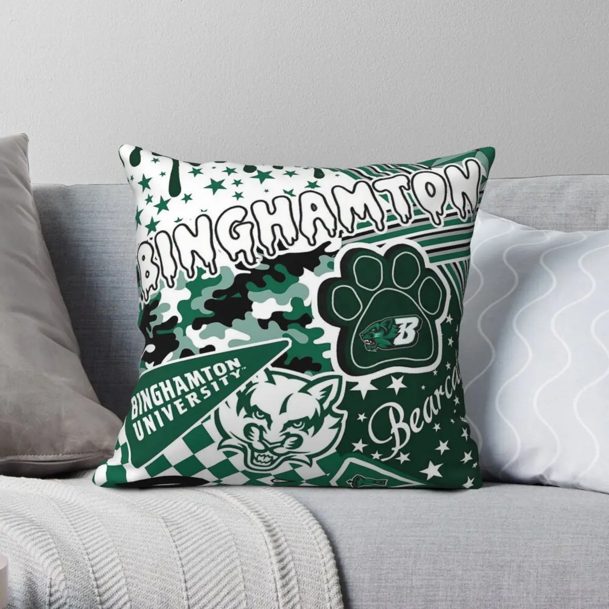 

Binghamton University 2 Square Pillowcase Polyester Linen Velvet Creative Zip Decor Bed Cushion Case