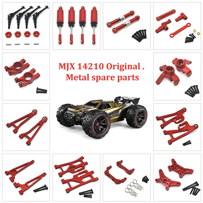 MJX 14209 14210 Metal Steering Cup Hub Carrier Upper Lower Swing Arm Set Shock Absorber 1/14 RC Car Upgrade Parts Accessories