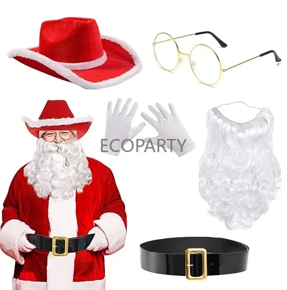 2024 NEUE Santa Kostüm Set Bart Weihnachten Santa Kostüm Zubehör für Männer Frauen Cosplay Party fantasia masculina adulta Santa hut