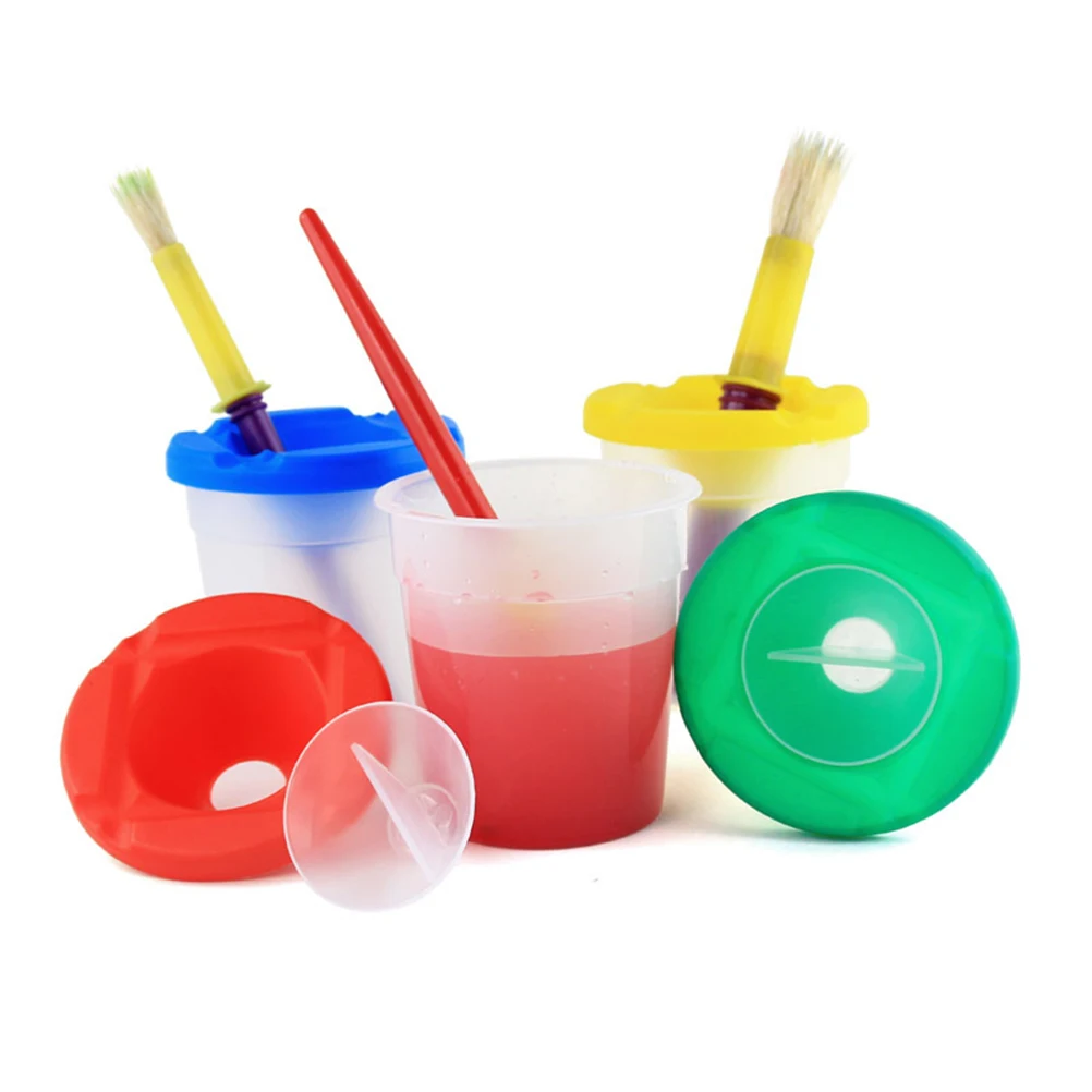 

8pcs Plastic Non-Spill Pen Wash Cups Brush Set Brushes Random Colors School Art Paint Tool Supplies