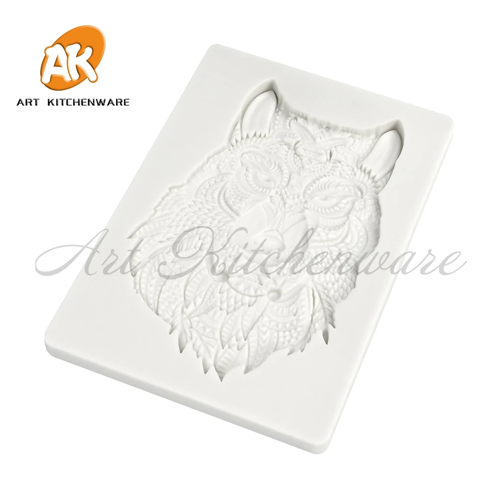 Wolf Head Pattern Relief Silicone Mold Fondant Chocolate Cake Mold DIY Resin Clay Embossed Making Mould Home Decorating Tools