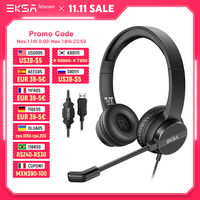 EKSA H12/H12E Wired Headset 3.5mm/USB On-Ear Computer Headphones with Rotatable Microphone Noise Cancelling for Call Center