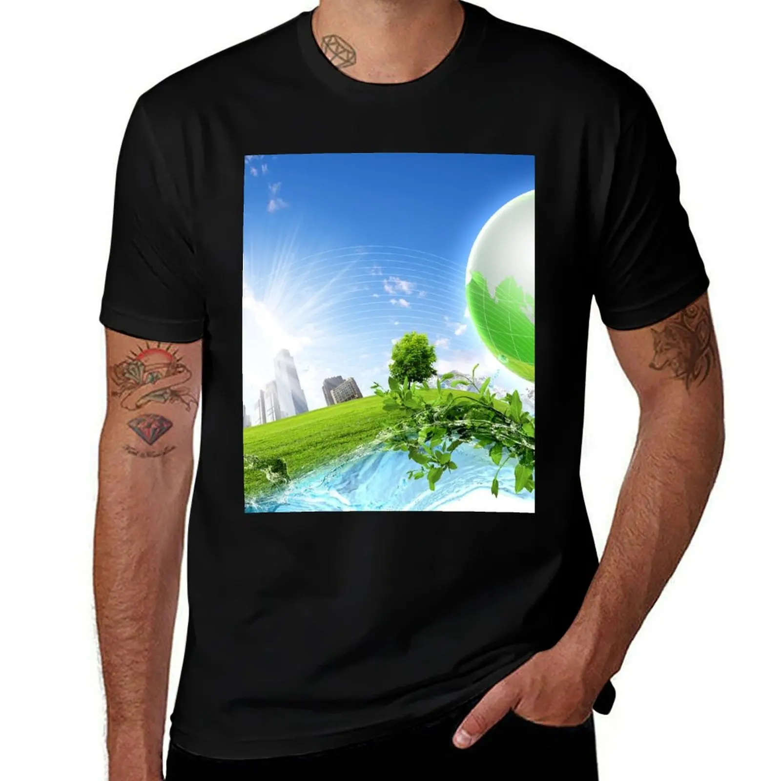 

Frutiger Aero Global Nature City T-Shirt cotton t shirt man t shirts for man cotton funny T-Shirt