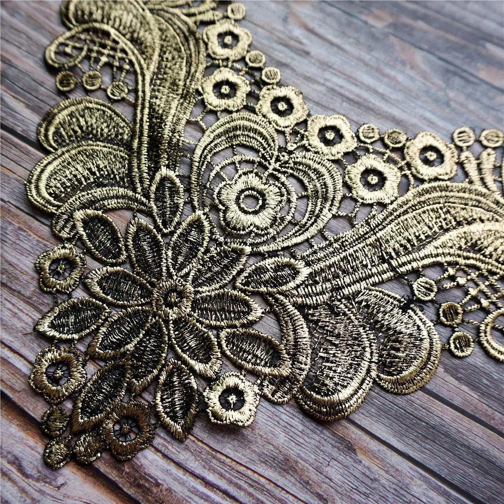 Bronze Flower Collar Embroidered Wedding Gown Appliques Lace Fabric Trims Sew On Patches For Dress DIY Decoration