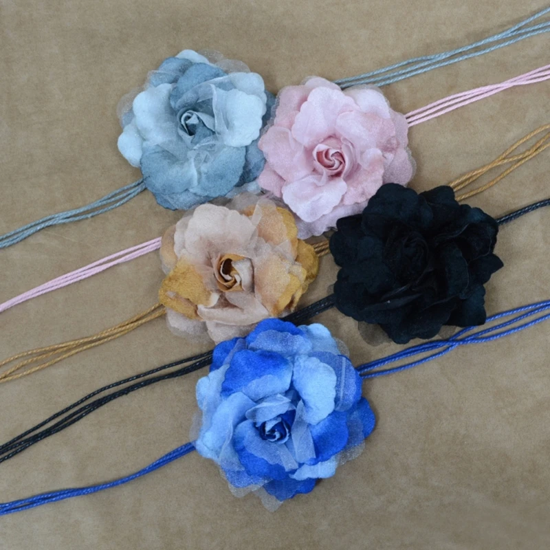 Self-Tie Waist Belt for Women Bohemian Seaside Braided Dress Belt with Flower Braided Belt Thin Waistband Colorful Knot Vintage