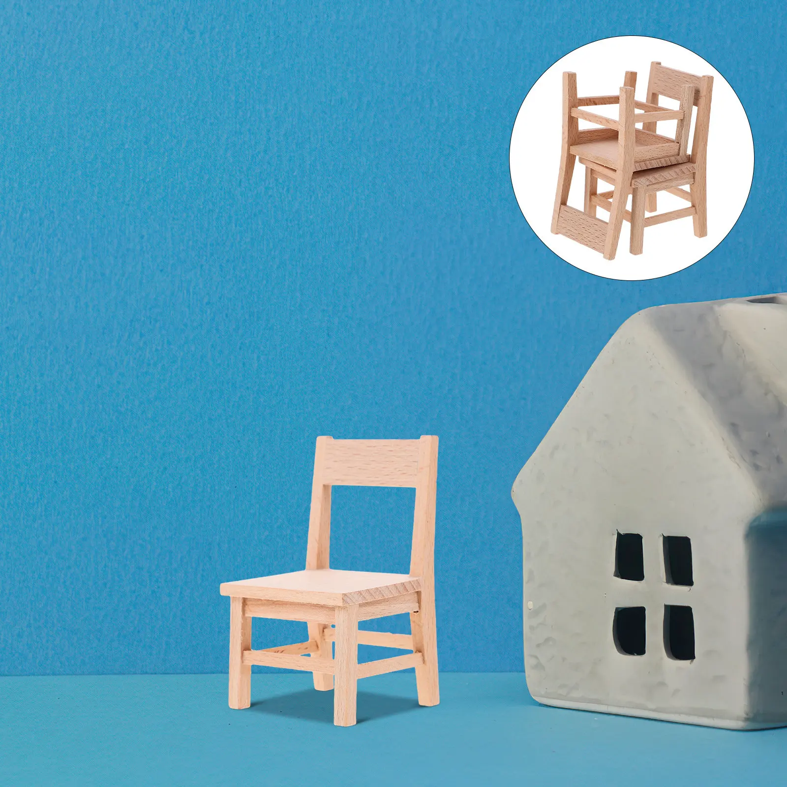 

2Pcs Wood Mini House Chair Decorative Miniature Furniture Accessories Realistic Mini Home Decor Landscaping Adornments