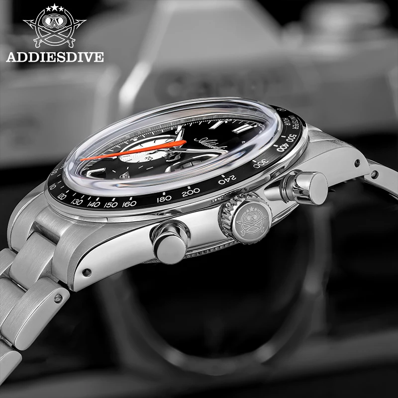 ADDIESDIVE 37mm AD2539 Men Watch 100m Waterproof BGW9 Super Luminous Chronograph Watch AD2539 Aluminum Ring VK63 Quartz Watches