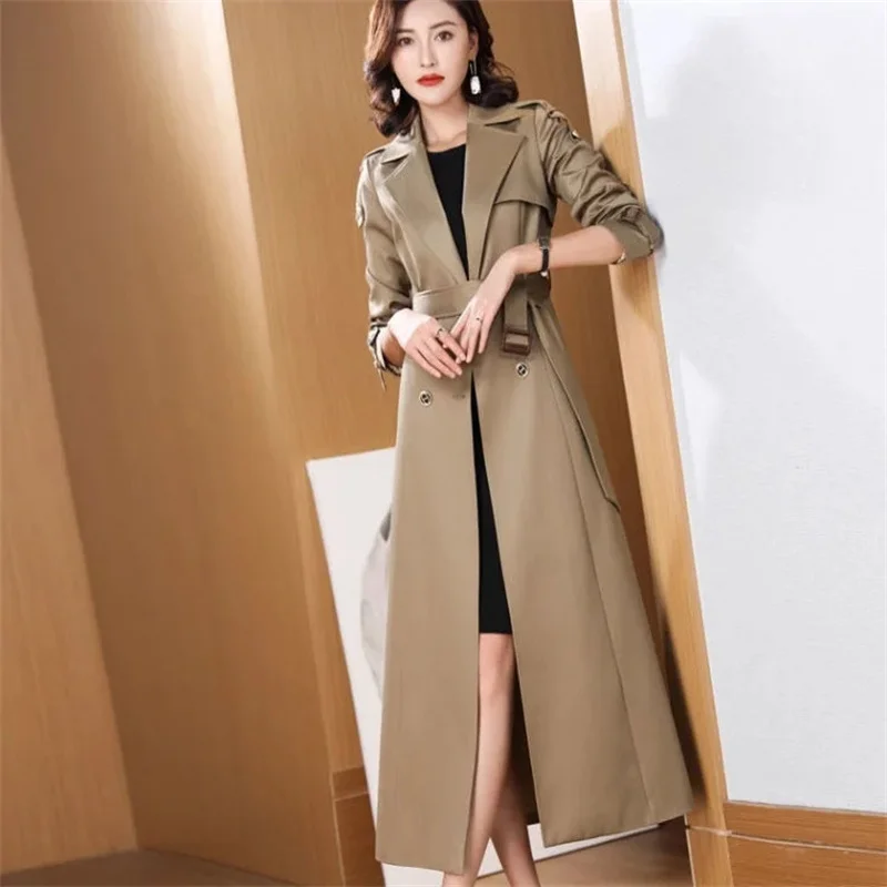 

Windbreaker Women's Mid Length 2025 Spring Autumn New Popular Women's Coat Slim fit Over the Knee Temperament High-end Coat WLF
