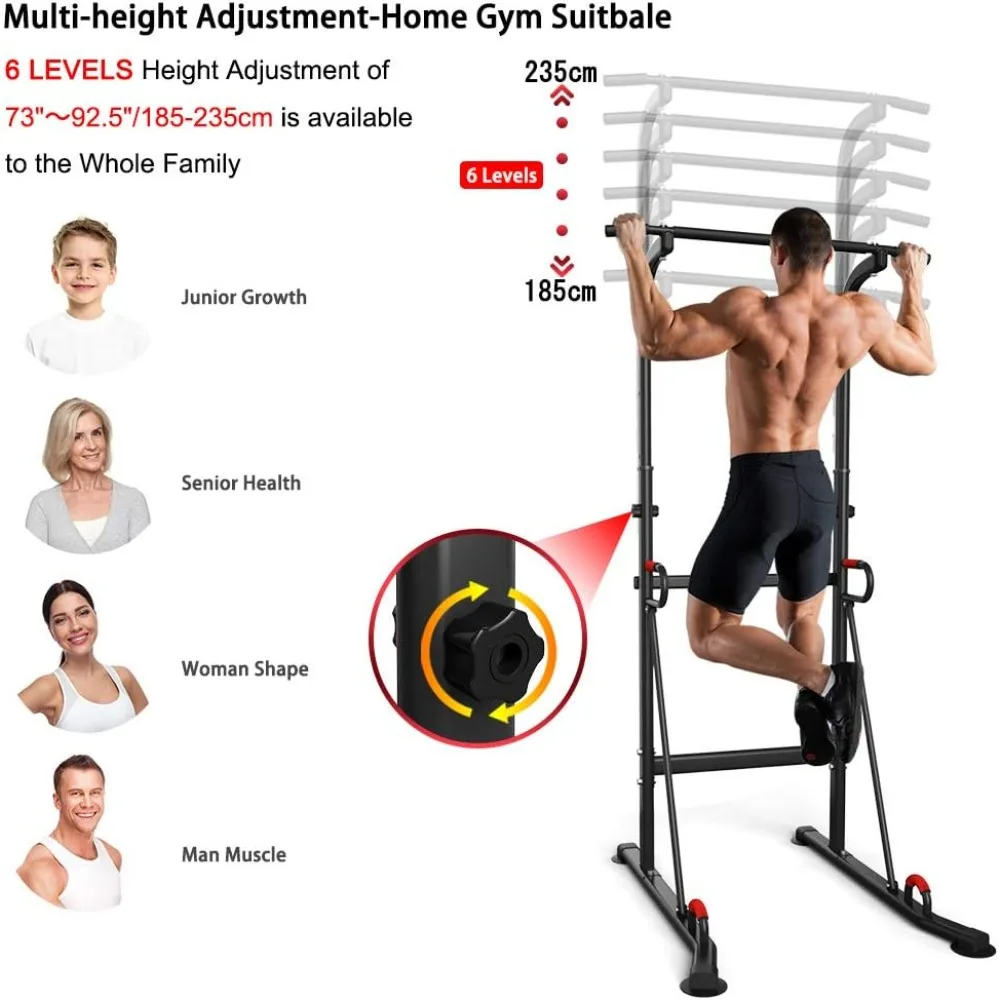 Power Tower Height Adjustable Pull Up Bar & Dip Station Pull Up Station Fitness Strength Training Exercise Equipment