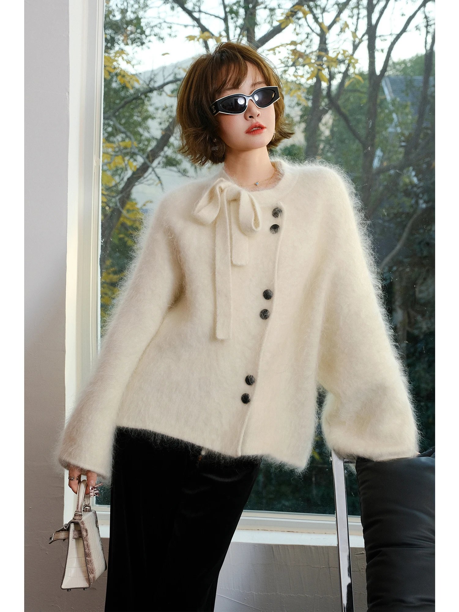 

MIUCO Cloud Soft Camere Knitted Jaet Simple Thiened Loose High-End Feeling Knot Sa Women's Faion Top