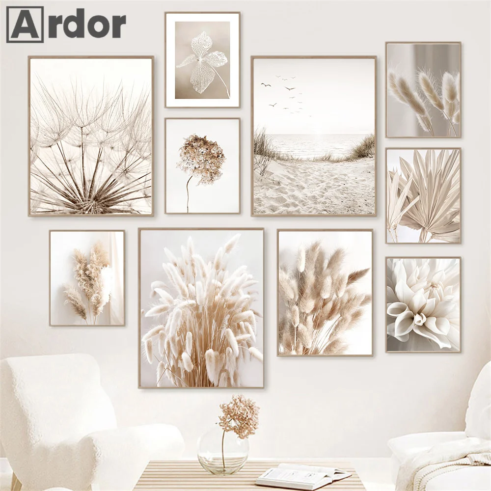 

Reed Pampas Grass Dandelion Flower Canvas Painting Beige Landscape Art Prints Boho Poster Nordic Wall Pictures Living Room Decor
