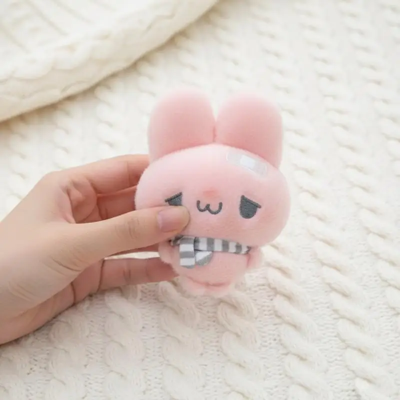 Cute Rabbit Plush Toy Pendant Adorable Band-Aid Design Creative Cartoon Pattern for Bag Charm Gift
