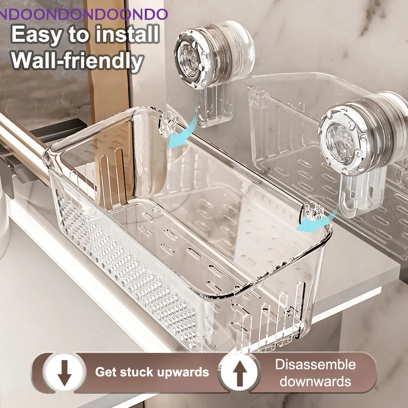 Extra Tall Suction Cup Storage Shelf, Heavy-Duty No-Drill Shelf for Bathroom Kitchen Toiletries Organizer