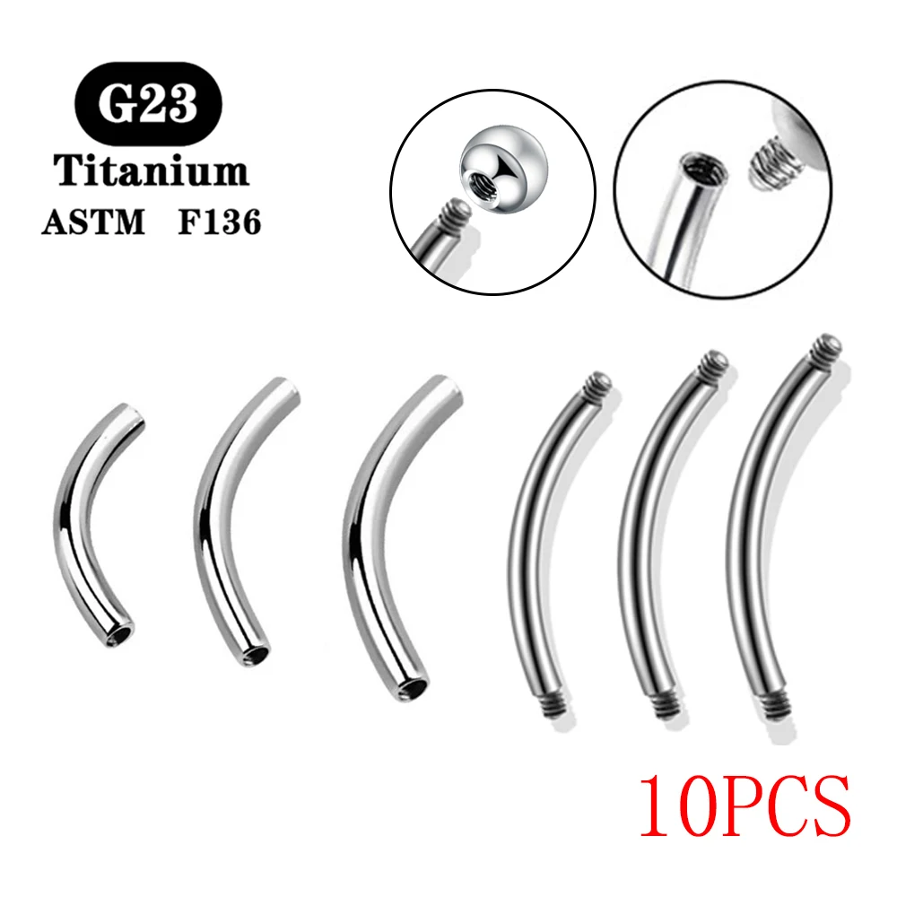 G23 Titanium Sobrancelha Barbell Rod, Rosca Interna, Lábios de Orelha Septo, Acessórios de Jóias do Corpo, 14 16G, 10Pcs