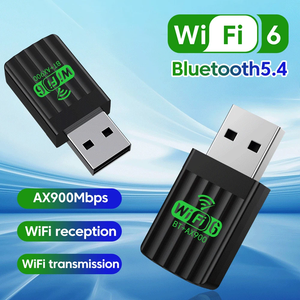 

2 в 1 Bluetooth 5.4 WiFi USB-адаптер Беспроводная сетевая карта WiFi 6 AX900 Dongle Двухдиапазонный 2,4G и 5 ГГц для ПК Драйвер Бесплатный USB WiFi