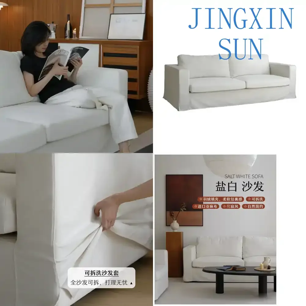 Healing Wabi Sand Sofa for Living Room | Salt-White Linen Removable Washable Cover Down Fill Cloud-Like Comfort Sofa for