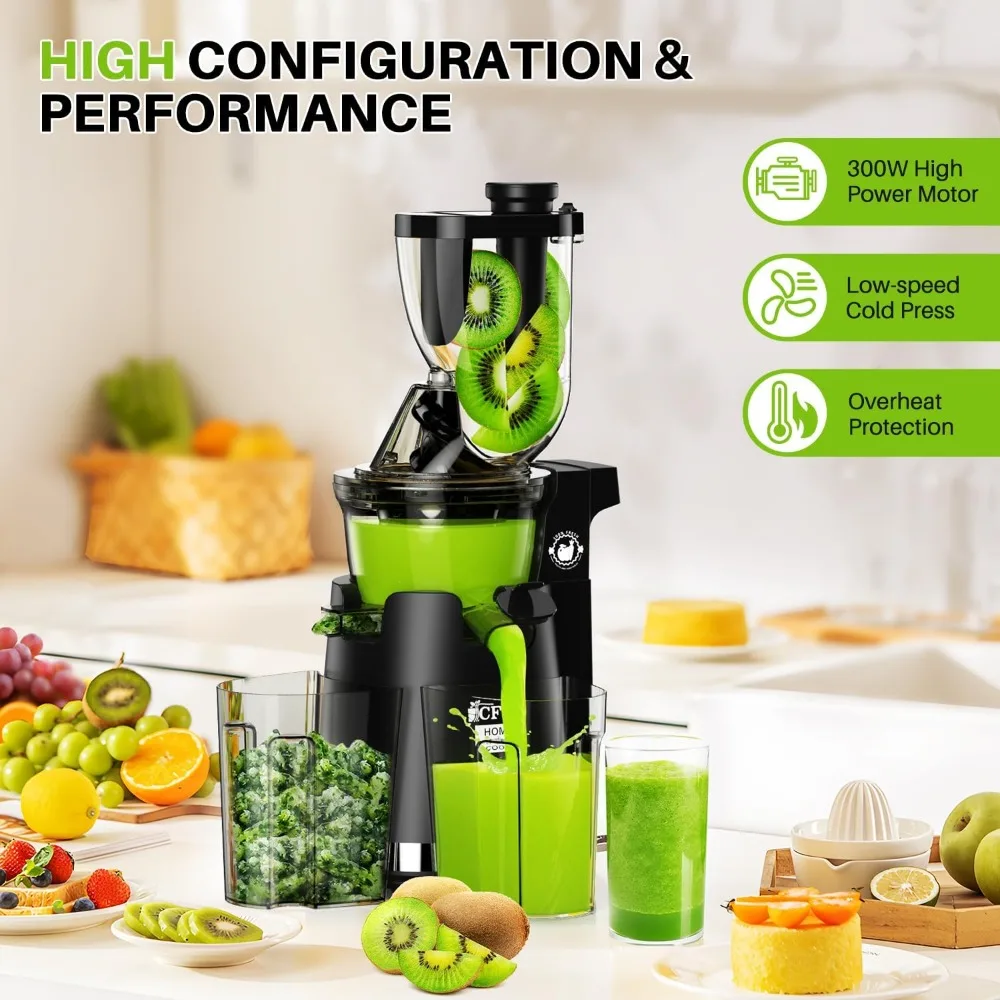 HAOYUNMA Cold Press Juicer Machines, 300W Slow Masticating Juicer Machines with 3.5inch (89mm) Large Feed Chute