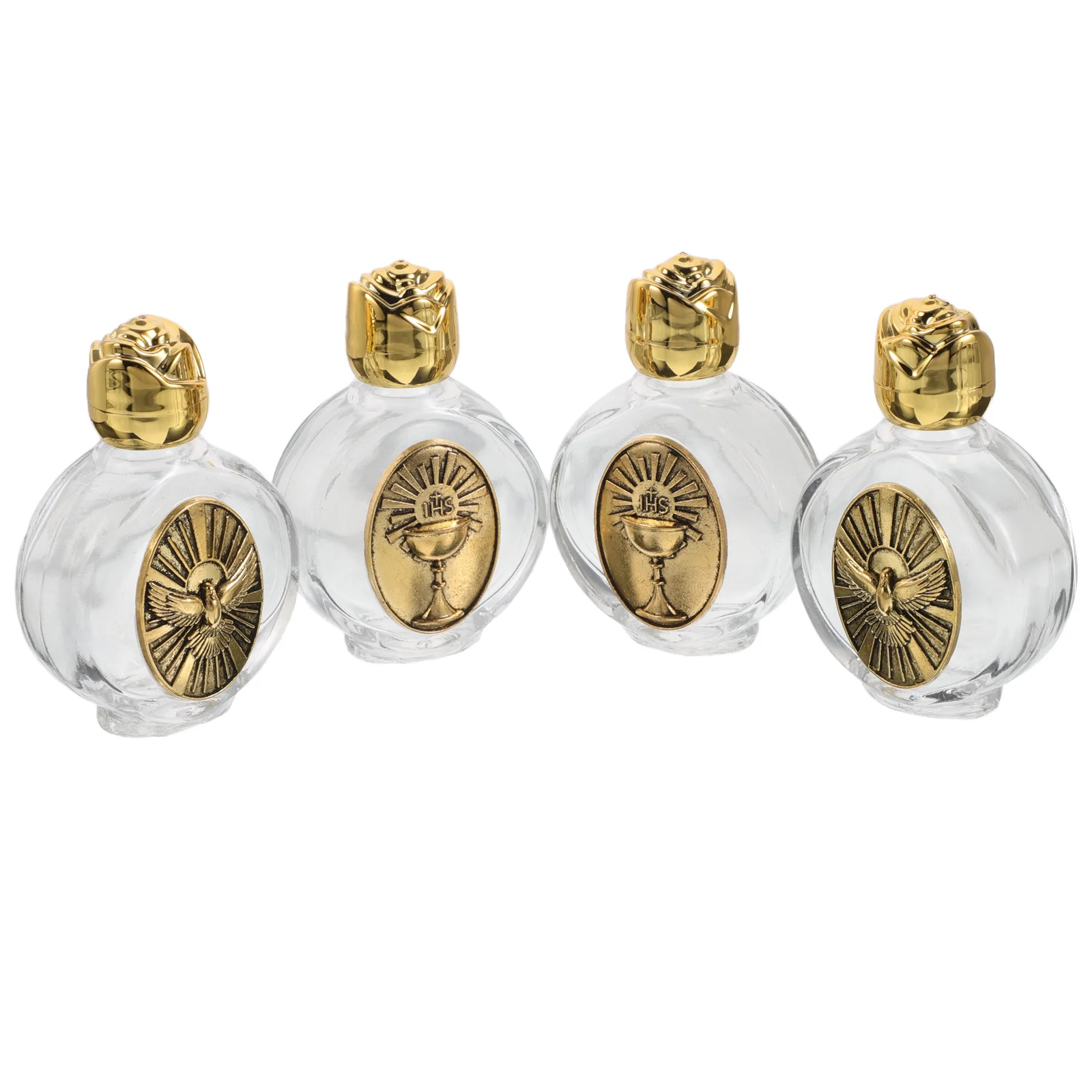 

4Pcs Holy Water Bottles Embossed Glass Travel Empty Bottles Portable Religious Containers for Baptisms Wedding Spiritual Events