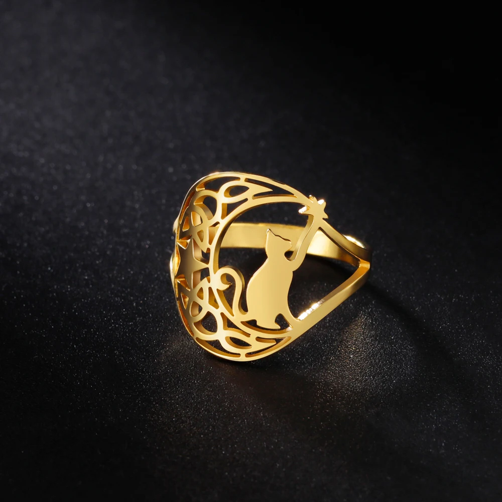 COOLTIME Celtics Knot Moon Cat Rings for Women Kitten Pick Star Stainless Steel Rings Jewelry Gift 2026 New In