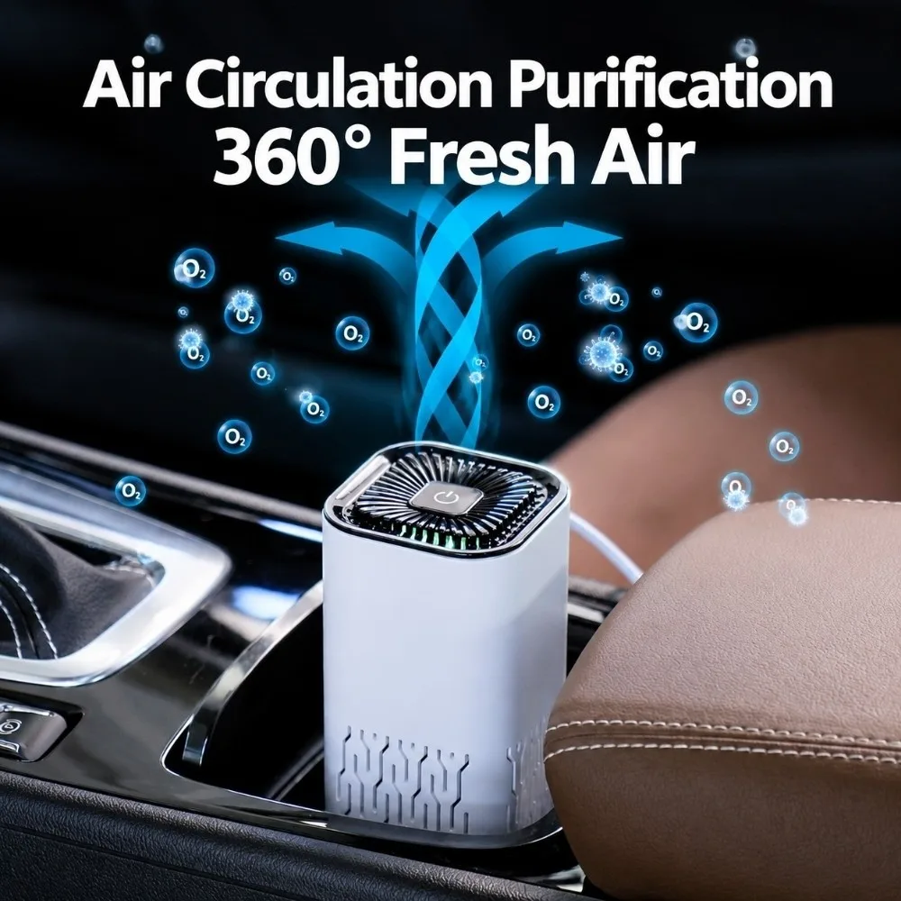 Odor Removal Portable Car Air Purifier Mini Compact Ion Air Purifier Effective Filtration Quiet Negative Ion Air Cleaner Vehicle