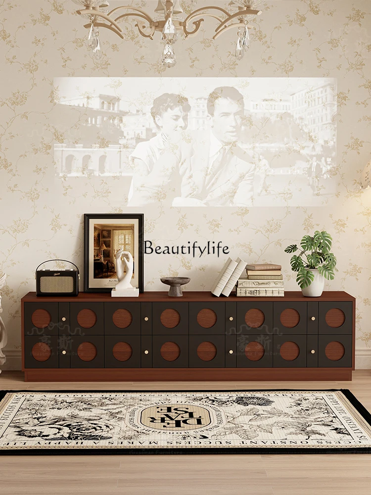 

American Retro Integrated TV Cabinet Floor-standing Vintage Background Wall Cabinet