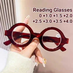 2024 Retro Full Frame Reading Glasses Small Round Leopard Hyperopia Eyewear Women Men Computer Transparent Eyeglasses 0 to +4.0