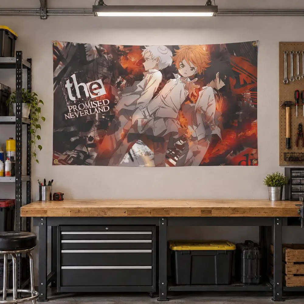 Anime The Promised Neverland Thriller Flags Personalized Banner Flag Room Dorm Camping Picnic Garage Bar Outdoor Wall Decor