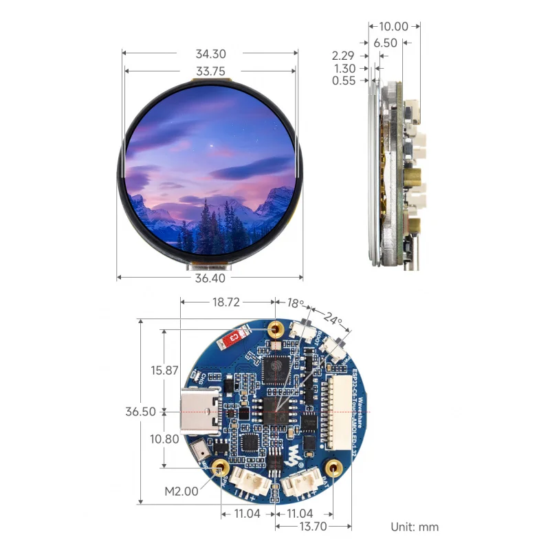 SKU-32766 Waveshare ESP32-C6 1.32inch AMOLED Round Touch Display Development Board, 466×466 Pixels, QSPI Interface, Supports Wi-