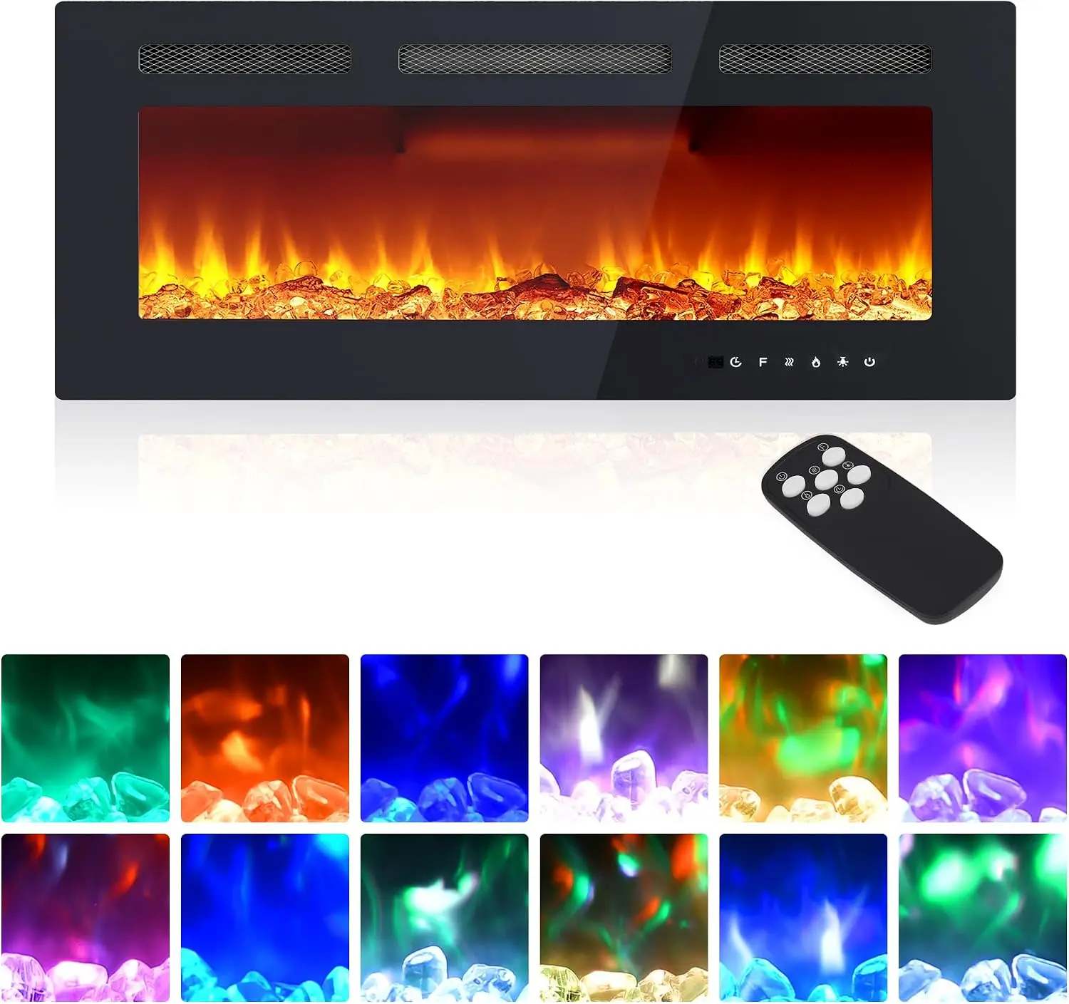 40 Inch Electric Fireplace Recessed and Wall Mounted Electric Fireplace Insert with Remote Control Fireplace Heater, Linear with Timer, Adjustable 12-Color Flames, 5 Flame Speeds,1500W