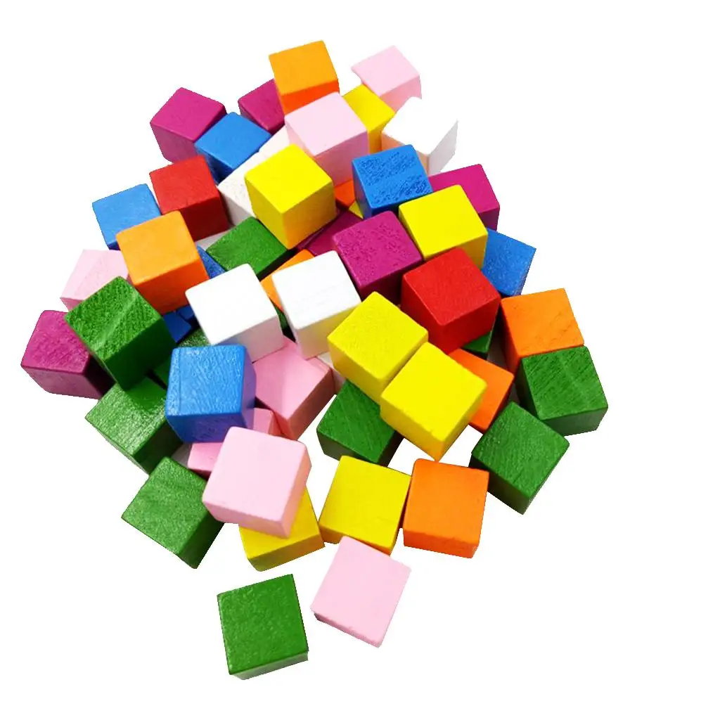 50 Pieces Assorted Color Wooden Blocks Embellishments for Crafts 15mm