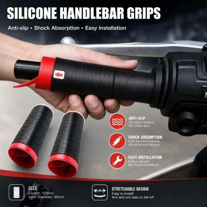 Universal Silicone Motorcycle Handlebar Grip Covers Non Slip Shock Absorbing Self-Shrinking Sleeve Protector Motorbike Scooter