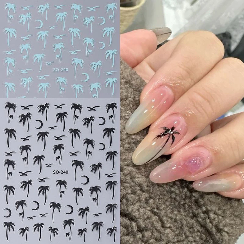 Coconut Tree Shape Nail Sticker Sea Gull Enhancement Adhesive Nail Decoration Salon DIY Stereoscopic Nail Enthusiasts