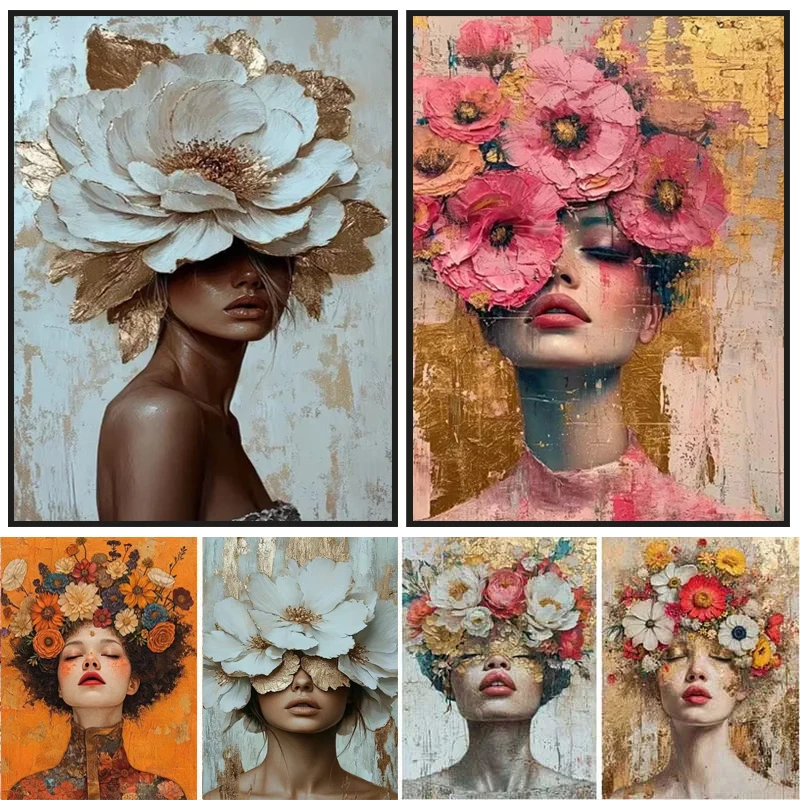 Peinture sur toile florale mystique colorée pour femme, affiches et impressions modernes de personnages féminins, décoration murale pour salon et maison
