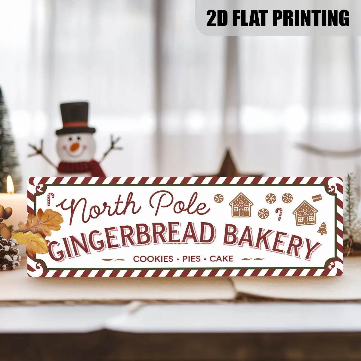 2D Flat Retro Cookie Pie Sign, Faux Wood Gingerbread Plaque, Vintage Kitchen Bakery Winter Decor, Art Only