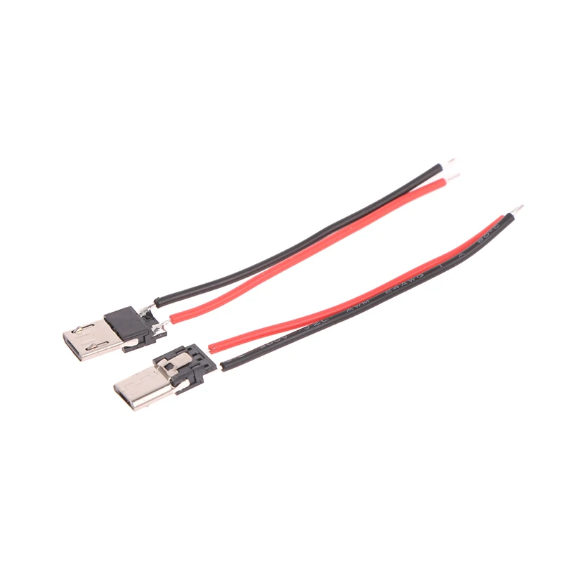 10Pcs 2P Micro USB Male With Cable 2Pin Welding Wire Male Connector Straight For Mobile Phone Charging Port Charging Socket